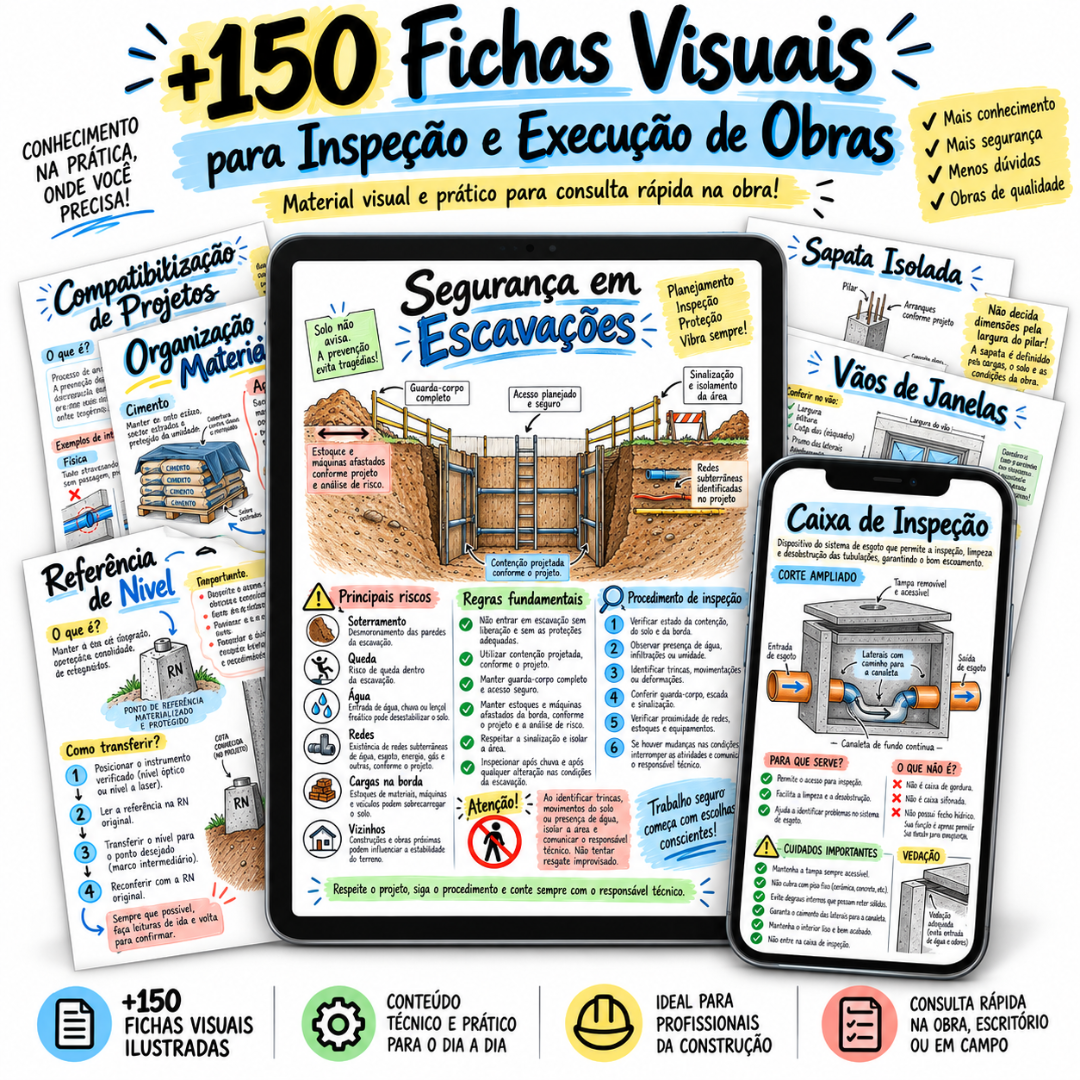 +150 Fichas Visuais para Inspeção e Execução de Obras — Mockup Oficial